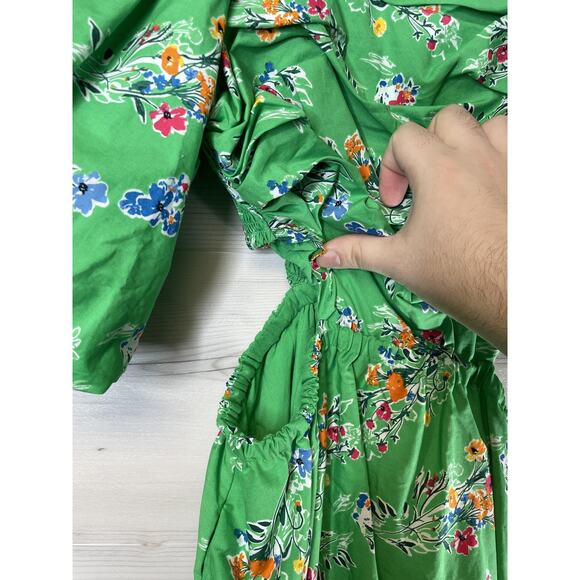 A New Day Dress Womens Small Green Floral Puff Sleeve Square Neck Smocked Lined - Picture 5 of 9